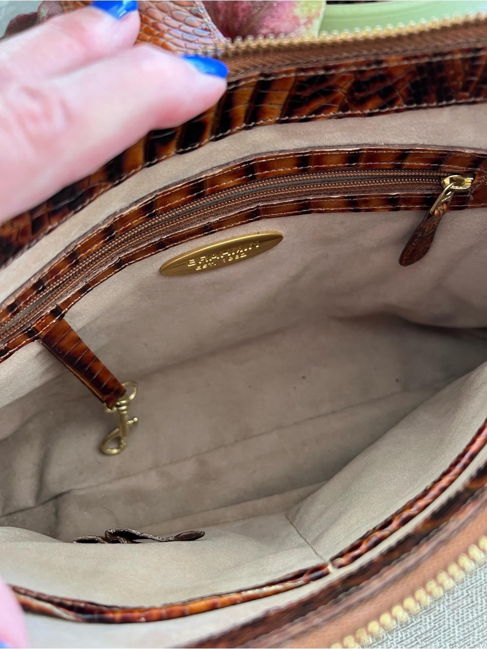 Brahmin Isabelle Tortoiseshell Croc-Embossed Tote in Warm Brown - Picture 6 of 12